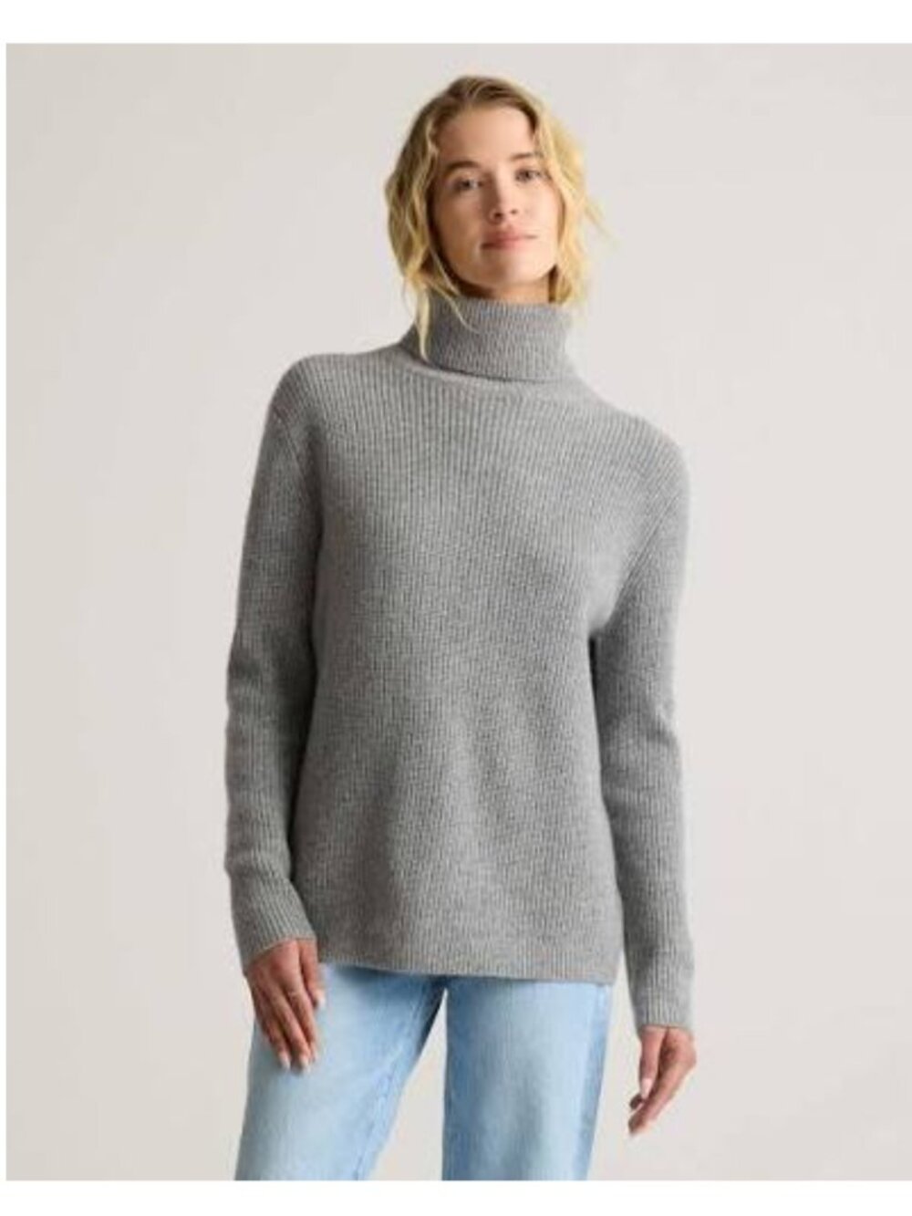 QUINCE Mongolian Cashmere Fisherman Turtleneck Sweater Heather Grey Size XL